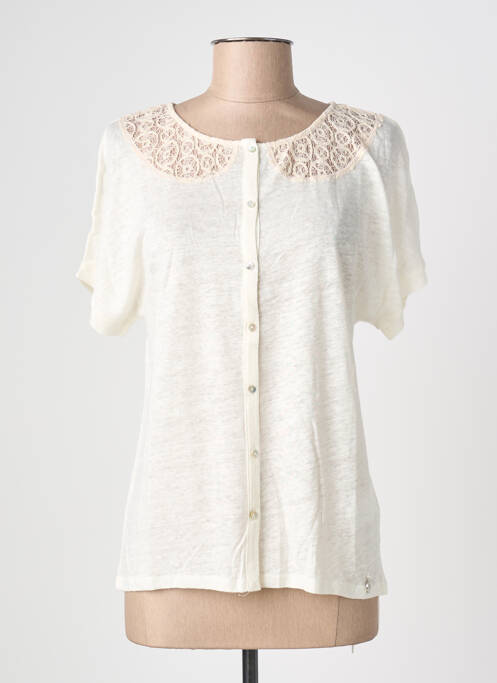T-shirt coupe cintrée manches courtes beige BLANC BOHEME femme