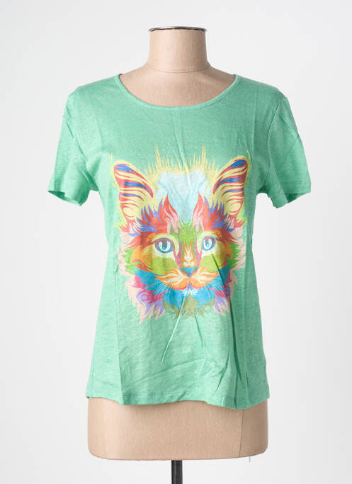 T-shirt sérigraphie floquée manches courtes vert BLANC BOHEME femme