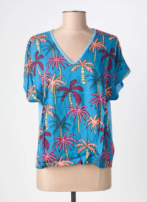 T-shirt imprimé fantaisie manches courtes bleu BLANC BOHEME femme