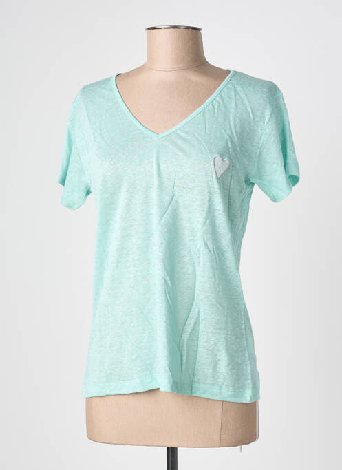 T-shirt col v manches courtes bleu BLANC BOHEME femme