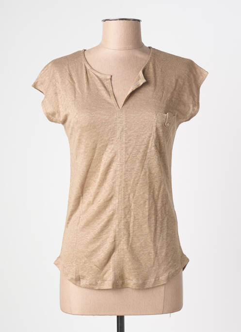 T-shirt coupe cintrée manches courtes marron BLANC BOHEME femme