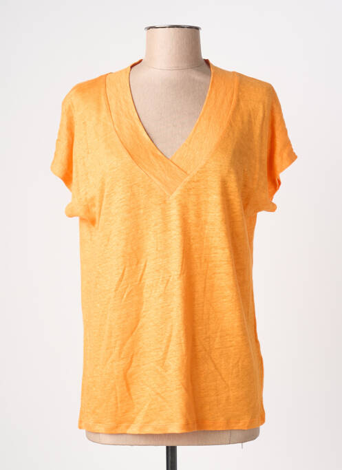 T-shirt coupe droite manches courtes orange BLANC BOHEME femme