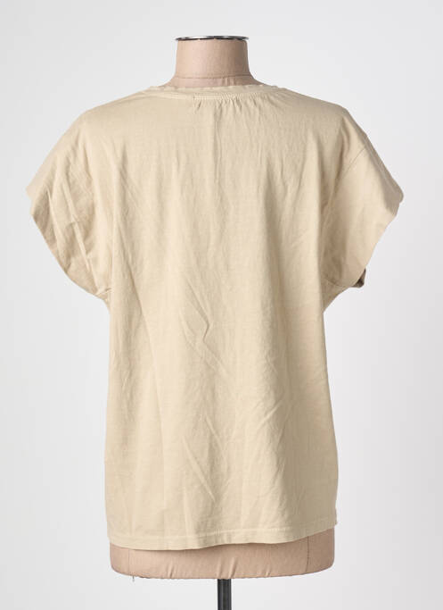 T-shirt col v manches courtes beige BLANC BOHEME femme