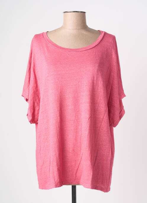 T-shirt col rond manches courtes rose BLANC BOHEME femme