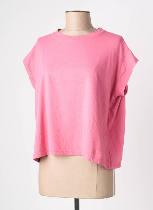 T-shirt col rond manches courtes rose BLANC BOHEME femme
