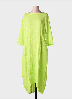 Robe longue tissage crêpe manches 3/4 vert BLANC BOHEME femme