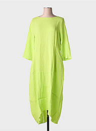 Robe longue tissage crêpe manches 3/4 vert BLANC BOHEME femme