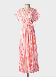 Robe longue imprimé fantaisie manches courtes rose BLANC BOHEME femme