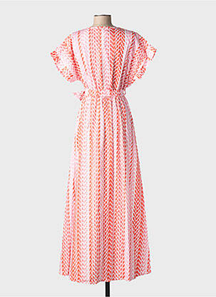 Robe longue imprimé fantaisie manches courtes rose BLANC BOHEME femme
