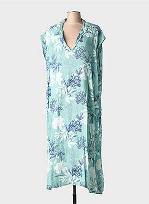 Robe longue manches courtes manches courtes bleu BLANC BOHEME femme