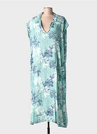 Robe longue imprimé fleurs manches courtes bleu BLANC BOHEME femme