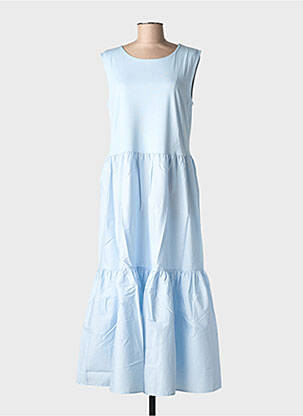 Robe longue coupe évasée sans manche bleu BLANC BOHEME femme
