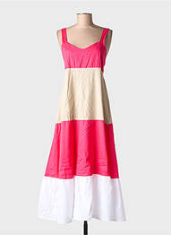 Robe longue coupe évasée fines bretelles rose BLANC BOHEME femme