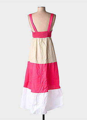 Robe longue tissage popeline fines bretelles rose BLANC BOHEME femme