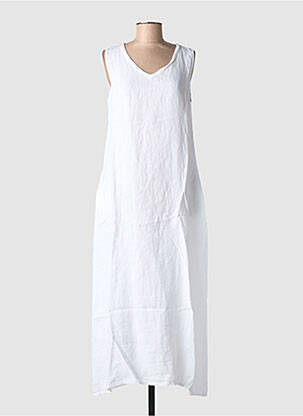 Robe longue tissage crêpe sans manche blanc BLANC BOHEME femme