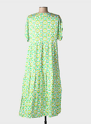 Robe mi-longue imprimé fleurs manches courtes vert BLANC BOHEME femme