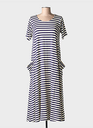 Robe longue manches courtes manches courtes bleu BLANC BOHEME femme