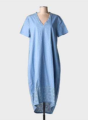 Robe mi-longue manches courtes manches courtes bleu BLANC BOHEME femme