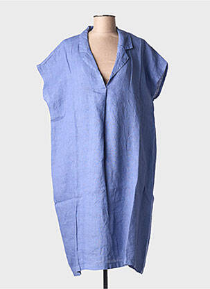 Robe mi-longue tissage crêpe manches courtes violet BLANC BOHEME femme