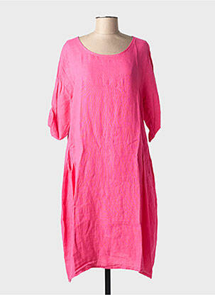 Robe mi-longue manches 3/4 manches 3/4 rose BLANC BOHEME femme