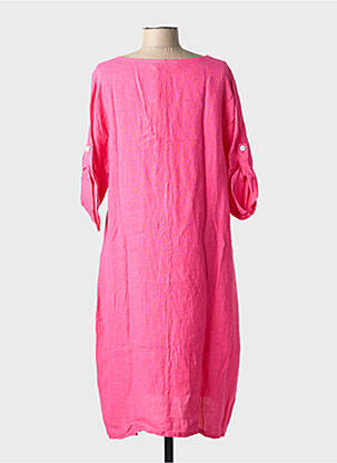 Robe mi-longue manches 3/4 manches 3/4 rose BLANC BOHEME femme