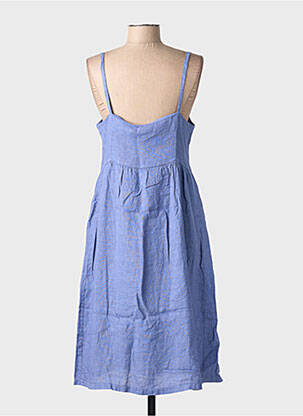 Robe mi-longue tissage crêpe fines bretelles bleu BLANC BOHEME femme