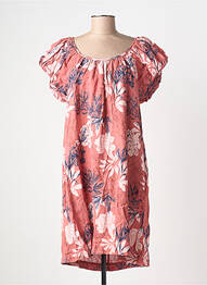 Robe mi-longue imprimé fleurs manches courtes rose BLANC BOHEME femme