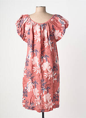 Robe mi-longue imprimé fleurs manches courtes rose BLANC BOHEME femme