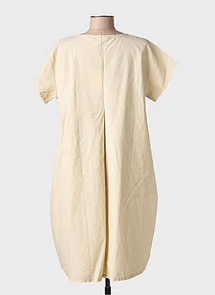 Robe mi-longue manches courtes manches courtes beige BLANC BOHEME femme