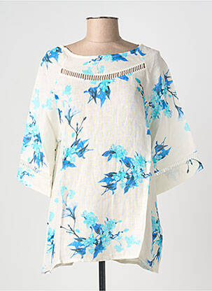 Tunique manches longues tissage crêpe bleu BLANC BOHEME femme