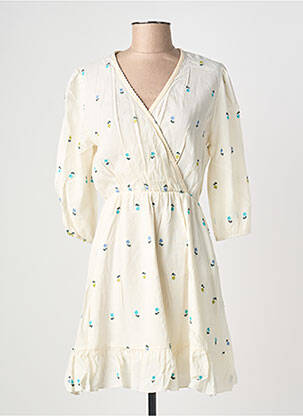 Robe courte manches 3/4 manches 3/4 beige BLANC BOHEME femme