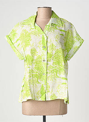 Chemisier tissage crêpe manches courtes vert BLANC BOHEME femme