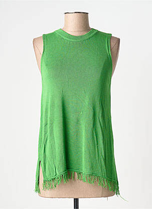 Pull tunique stretch sans manche vert BLANC BOHEME femme