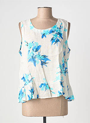 Top sans manche sans manche bleu BLANC BOHEME femme