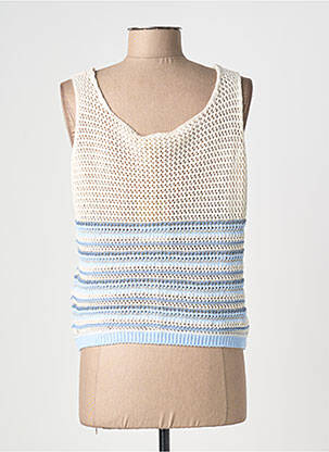 Top coupe cintrée sans manche beige BLANC BOHEME femme
