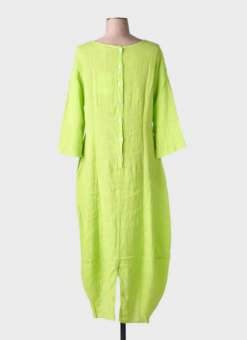 Robe longue tissage crêpe manches 3/4 vert BLANC BOHEME femme