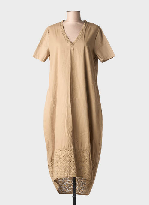 Robe mi-longue manches courtes manches courtes marron BLANC BOHEME femme
