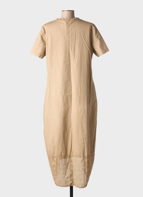 Robe mi-longue manches courtes manches courtes marron BLANC BOHEME femme