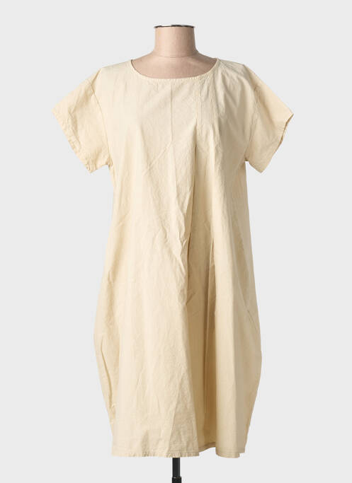 Robe mi-longue manches courtes manches courtes beige BLANC BOHEME femme