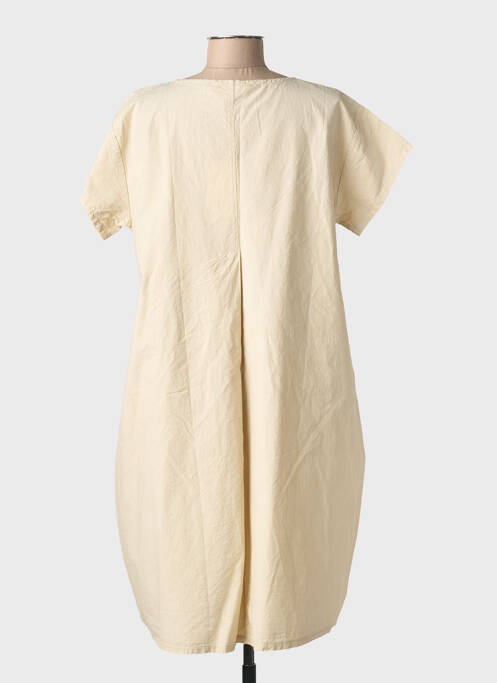 Robe mi-longue manches courtes manches courtes beige BLANC BOHEME femme