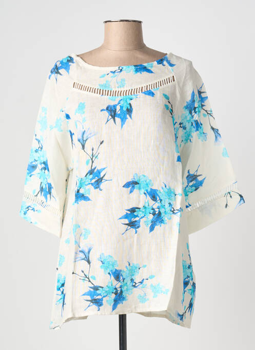 Tunique manches longues tissage crêpe bleu BLANC BOHEME femme