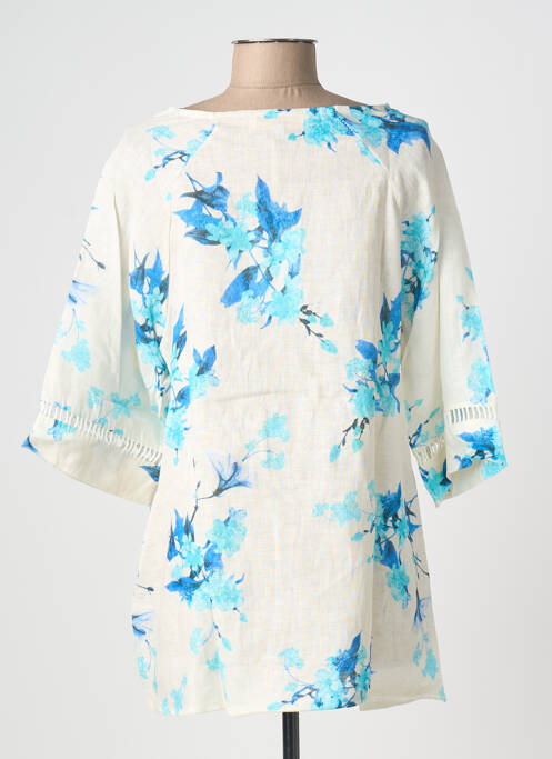 Tunique manches longues tissage crêpe bleu BLANC BOHEME femme