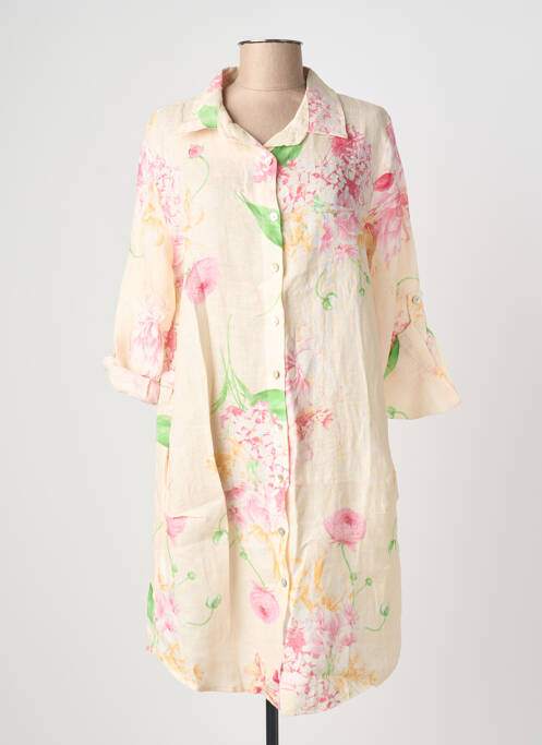 Robe courte manches 3/4 manches 3/4 rose BLANC BOHEME femme