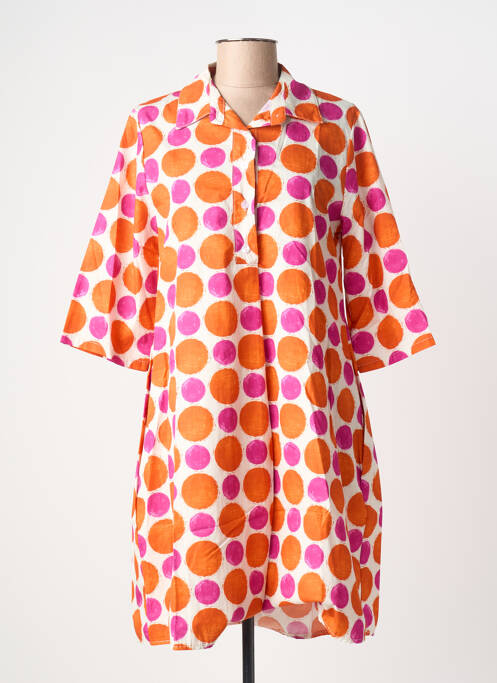 Robe courte manches 3/4 manches 3/4 orange BLANC BOHEME femme