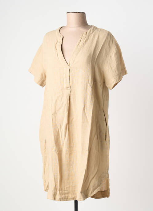 Robe courte manches courtes manches courtes beige BLANC BOHEME femme