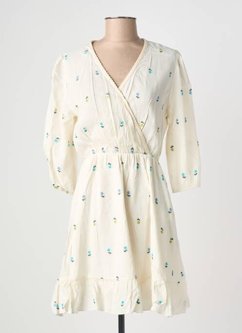 Robe courte manches 3/4 manches 3/4 beige BLANC BOHEME femme