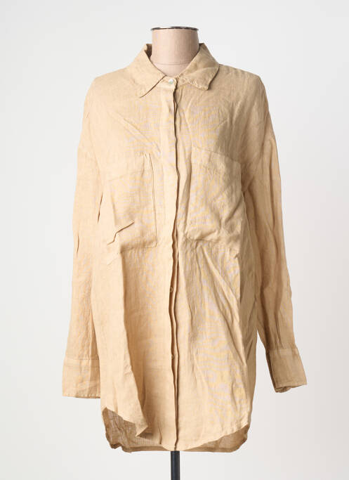 Tunique manches longues col chemisier beige BLANC BOHEME femme