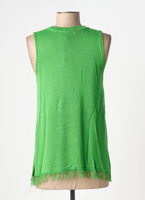 Pull tunique stretch sans manche vert BLANC BOHEME femme
