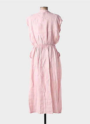 Robe longue tissage crêpe sans manche rose BLANC BOHEME femme