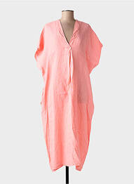 Robe mi-longue tissage crêpe manches courtes rose BLANC BOHEME femme